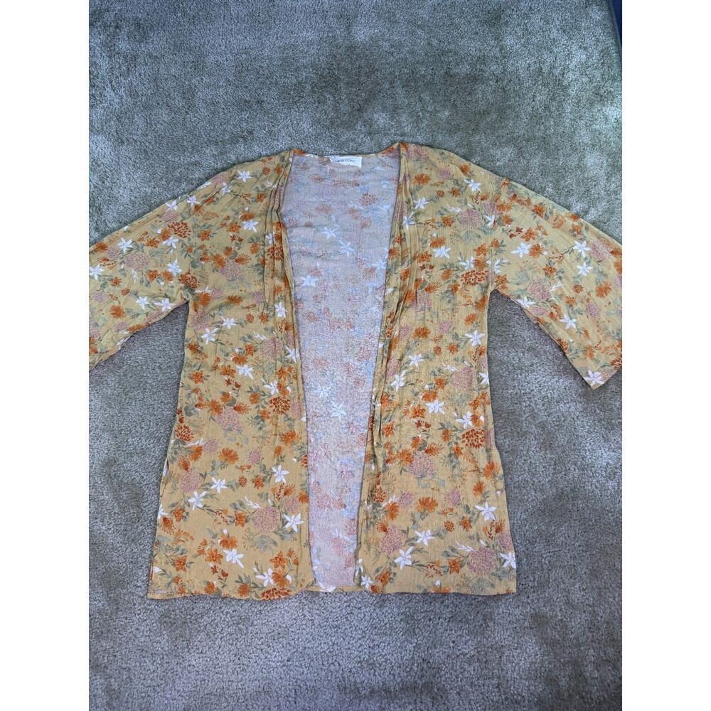 Pink Rose Womens Open Blouse Sz M Floral Rayon D588
